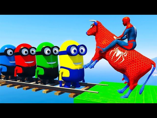 GTA 5 RAGDOLL SHOW SPIDERMAN VS COLOR MINIONS FALLS & FAILS LIVE GTA V PART #gta #shortsfeed #short