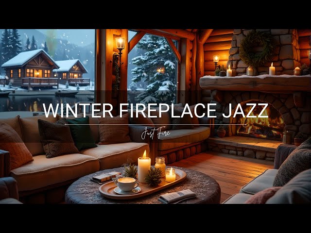 Relaxing Winter Night Ambience ☕ Warm Relaxing Jazz Music and Crackling Fireplace for Cozy Moments