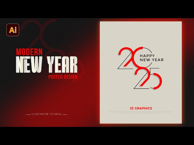 Happy New Year Poster Design in Illustrator | Modern Poster Design | Illustrator Tutorial