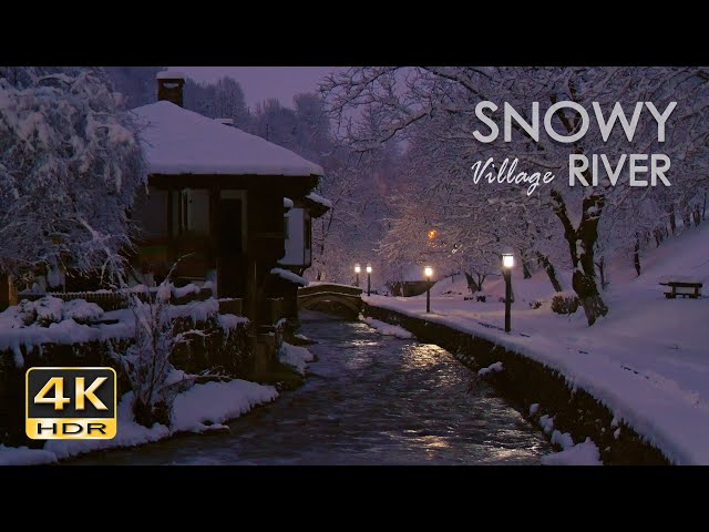 4K HDR Snowy Village River - Winter Stream - Flowing Water - Sounds for Sleeping - White Noise - 10h