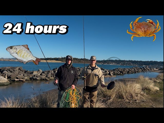 24 HOURS Eating Only What We Catch | Oregon Coast | crab, muscle, fish, clam, etc.