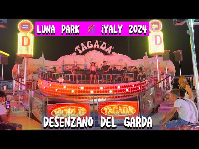 Luna park 🎡 italy 2024 , Desenzano del Garda , Italy Walking tour , Night walk. - 4k 60fps