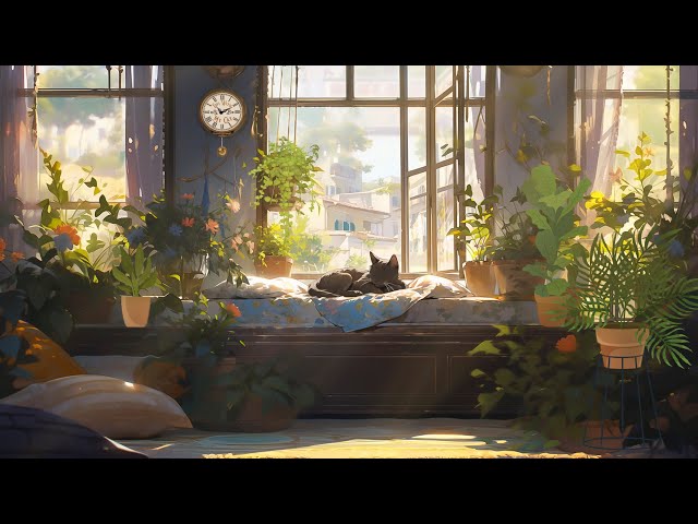 Lofi With My Cat || A Day With My Cat 😽☀️💚 Beats to relax/study 🎶📚 Lofi Hip Hop ~ Lofi Mix