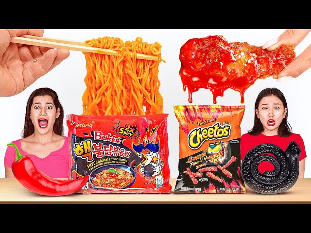 SPICY VS SWEET VS SOUR FOOD CHALLENGE || Fire Spicy Noodles! TikTok Food Tricks By 123 GO! CHALLENGE