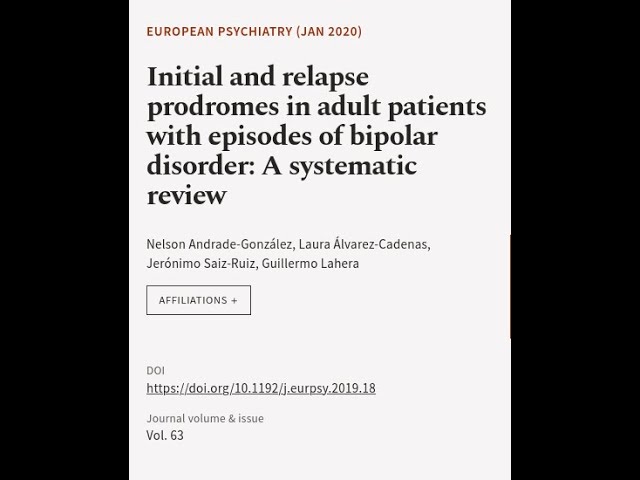 Initial and relapse prodromes in adult patients with episodes of bipolar disorder: A ... | RTCL.TV