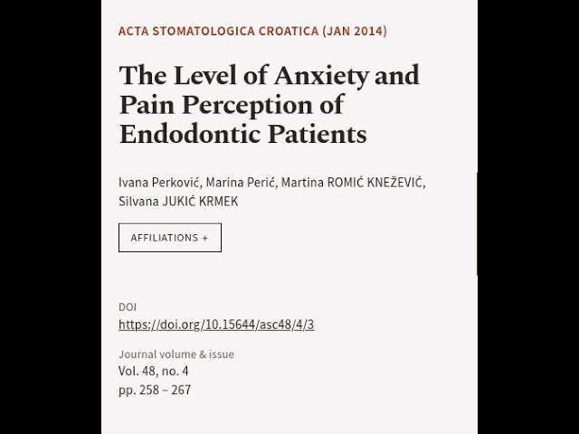 The Level of Anxiety and Pain Perception of Endodontic Patients | RTCL.TV