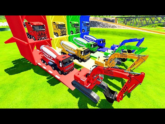 TRANSPORTING PIXAR CARS & FRUITS WITH COLORED & JOHN DEERE vs CLAAS vs TRACTORS - BeamNG.drive #962