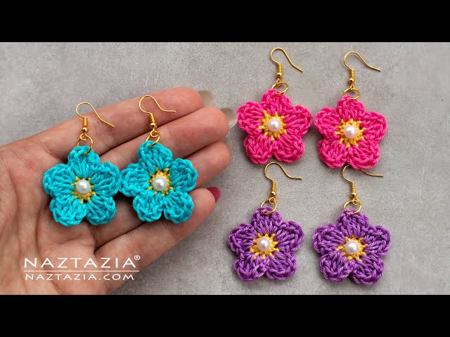 HOW to CROCHET EASY FLOWER EARRINGS - Quick and Cute Earring Flowers by Naztazia