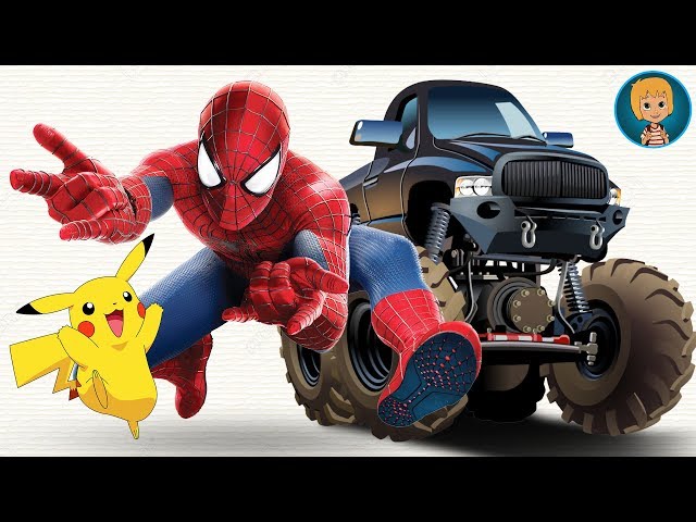 Monster Truck with Spider Man and Pikachu