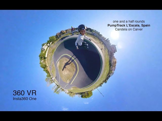 Candela Martin riding her Carver Skate on the PumpTrack in L'Escala (360, VR)