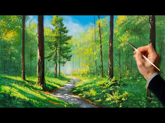 👍 Acrylic Landscape Painting - Green Forest / Easy Art / Drawing Lessons / Satisfying Relaxing.