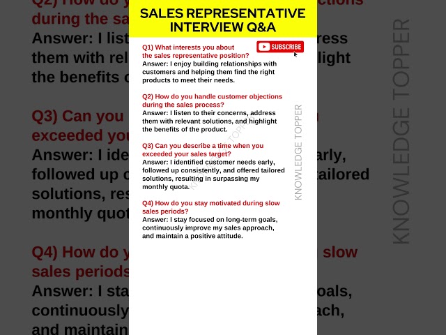 Sales Representative Interview Questions and Answers | Sales Representative Job Description