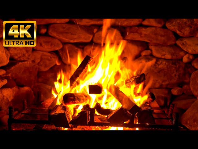 Burning Logs in Fireplace 🔥 4K Cozy Christmas Fireplace (24 Hours) & Crackling Fireplace Sounds 💤