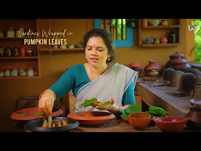 Sardines Wrapped in Pumpkin Leaves | Unique Kerala Clay Pot Recipe | Kerala Village Style Recipe.🌿🍲🐟