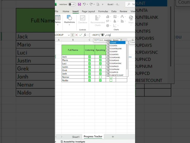 Progress Tracker in Excel 4K  #shortvideo #excel  #exceltricks  #microsoftexcel