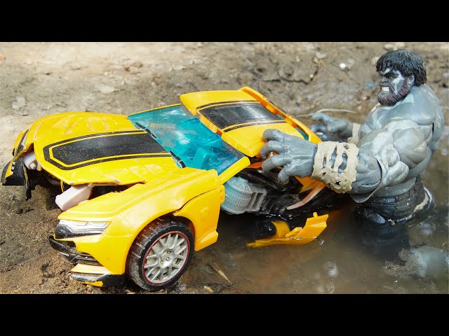 Transformers Stop motion: the HULK VS BUMBLEBEE & DEVASTATOR - Rescue Robot Car Marvel Toys Mud Road