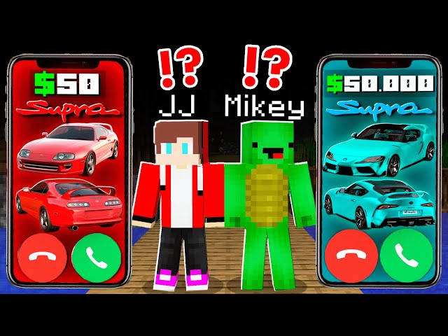 JJ and Mikey Calls Poor Rich Phone Car Supra in Minecraft - Maizen?!