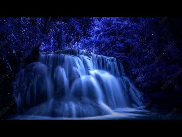 Night Ambient Sounds with Waterfalls - 15 Minutes of Nocturnal Wildlife with Black Screen - No ads