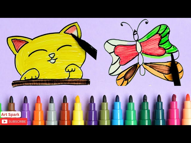 Coloring | Colorful birds | Cat drawing | Rainbow colors