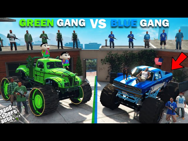 Franklin Blue Gang VS Shinchan Green Gang Monster Truck In GTA 5!