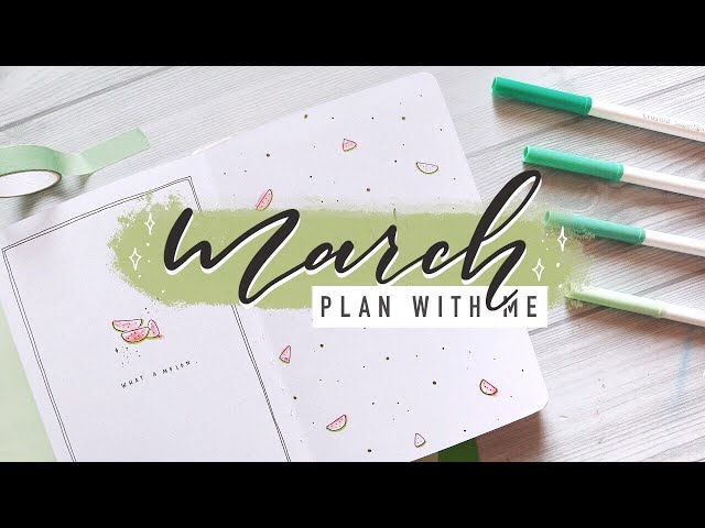 PLAN WITH ME | March 2021 Bullet Journal Minimal Setup - Watermelon Theme