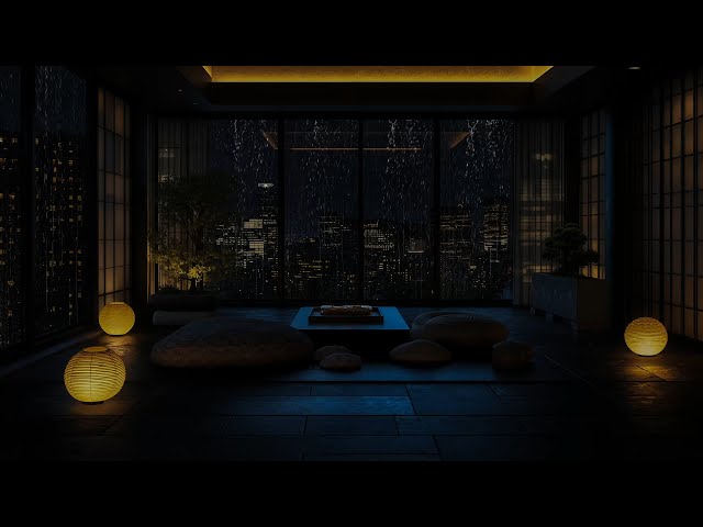 Ultimate Cozy Tea Room with Rainy City Views Night | Sleep & Unwind Peacefully with Rain on Window