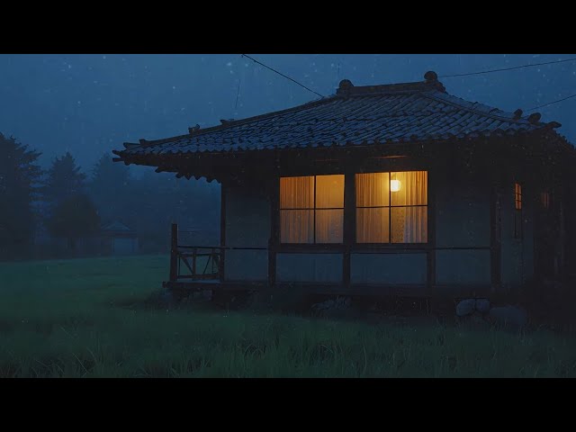 Violent storm with torrential rain on the roof at night for relaxation - ASMR