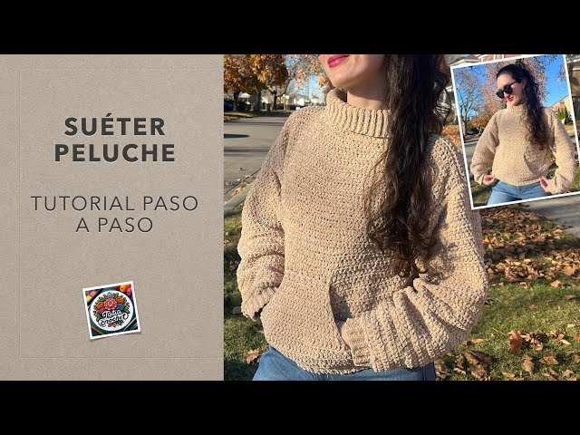 Suéter peluche a crochet 🧶 | Paso a paso como hacer MANGAS de suéter