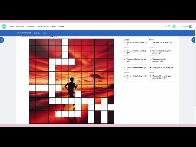 H5P Moodle Crossword