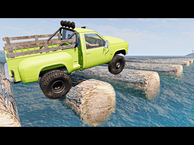 Cars vs Big Wooden Logs on Water at 100 MPH - BeamNG Experiments