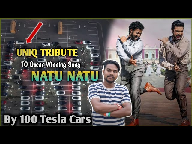 Reality Of 100 Tesla Cars Light Blinking On Natu Natu Song || Oscar winning song natu natu🥺