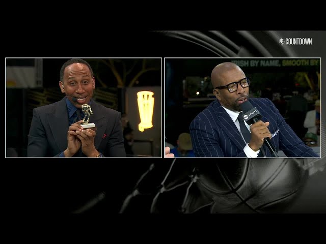 Stephen A. Smith hoists his trophy for beating Kenny Smith and Shaq | NBA Countdown