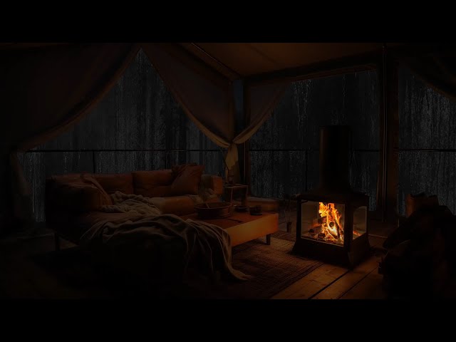 🌧️ Tranquil Cabin Porch in the Rain – Crackling Fireplace and Rain Sounds For Sleeping