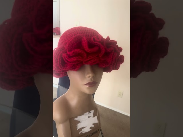 Red Crochet Ruffle Hat Handmade for sale 🧶❤️