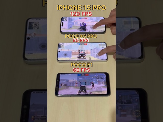 120 FPS🔥Vs 90Fps😈Vs 60 FPS😱IPHONE 15 PRO Vs POCO X6 PRO😈#pocox6pro #iphone #120fps #shorts #pubg