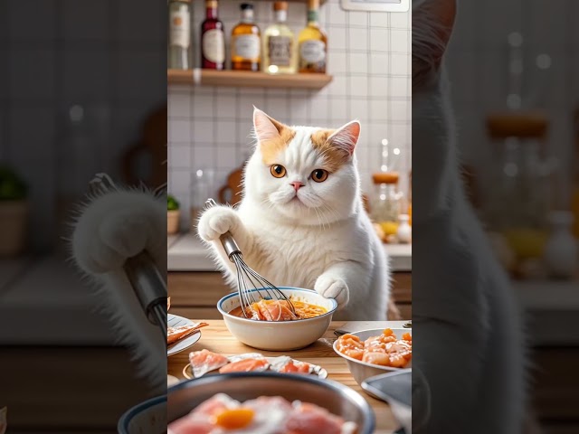 cat catching a fish on the banks of a stream