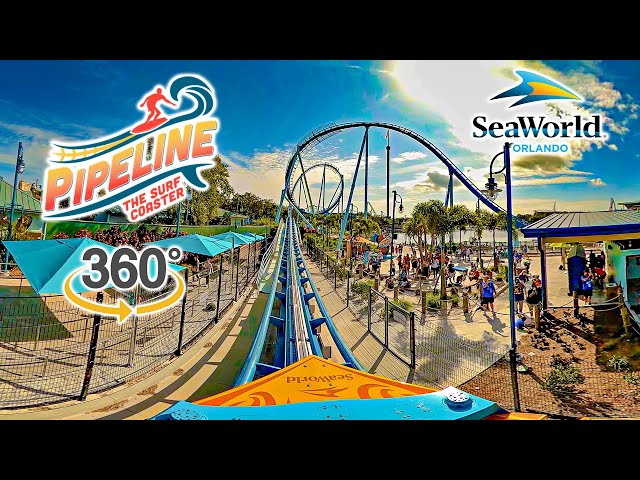 VR 360 Pipeline The Surf Coaster On Ride Front Seat POV SeaWorld Orlando 2024 03 13