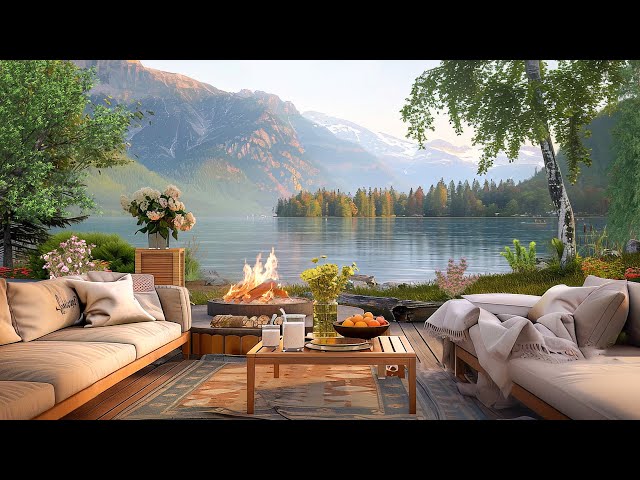 Morning Lakeside Ambience with Nature Sounds and Relaxing Campfire to Relax, Study