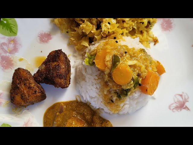 Lunch Vlog-Rice,Sambar, Fish Curry, Cabbage Stir-Fry, Fish Fry #jesi_handicraft