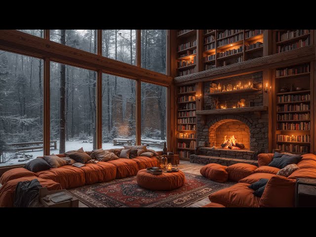 Relaxing Jazz Instrumental Music at Cozy Cabin Book Nook Ambience - Soft Jazz for Studying, Working