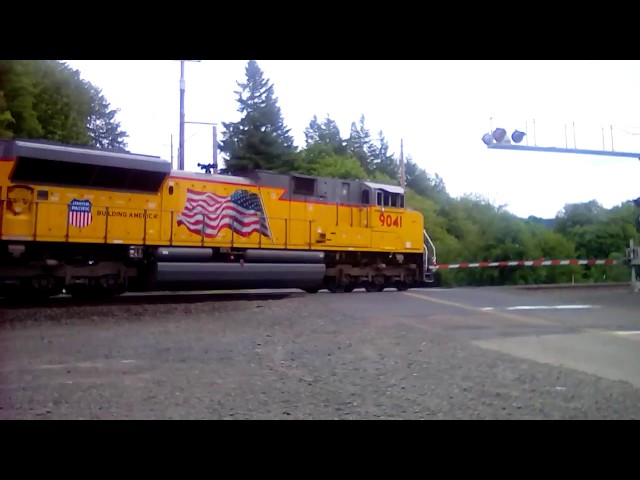 Union Pacific freight train dpu on end of train southbound on main track 1 video 1 of 3 on flag day