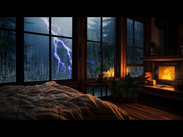 BEST Relaxing Rain Sounds for sleeping - heavy rain falling on the window Bedroom with thunder