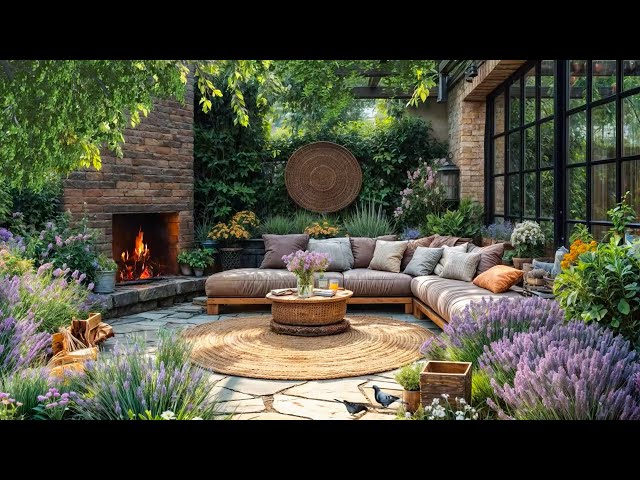 🔥Tranquil Garden Retreat: Cozy Outdoor Lounge with Fireplace & Blooming Lavender Haven🪻