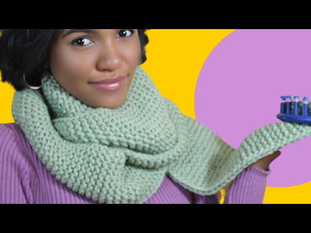 How to Loom Knit a Scarf on Round Loom Step by Step for Beginners - NO CURLING - Easy Garter Stitch