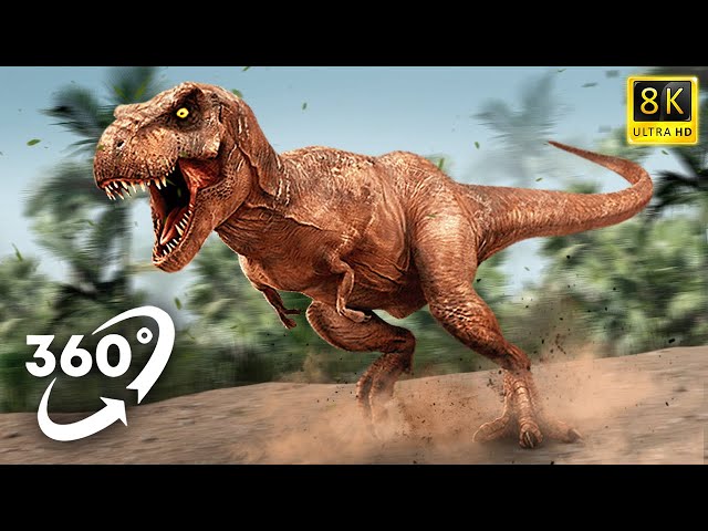 360 VR | Observation Really BIG Dinosaurs at Roller Coaster Ride | VR BOX VIDEO 8K