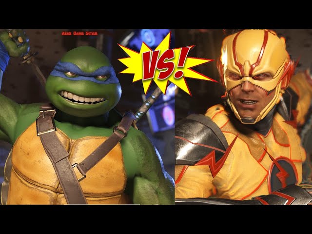 Leonardo TMNT VS Reverse Flash All Intro Dialogue/Epic Equip/Super Moves/Clash Quotes Injustice 2