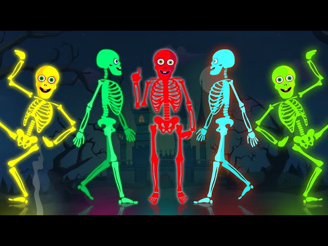 Five Skeletons Dancing On Spooky Bus | Spooky Scary Skeletons Kids Songs @hooplakidz