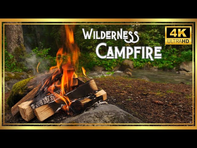 4K UHD Campfire by the River - 3 Hours of Tranquil Nature Ambience and Crackling Fire