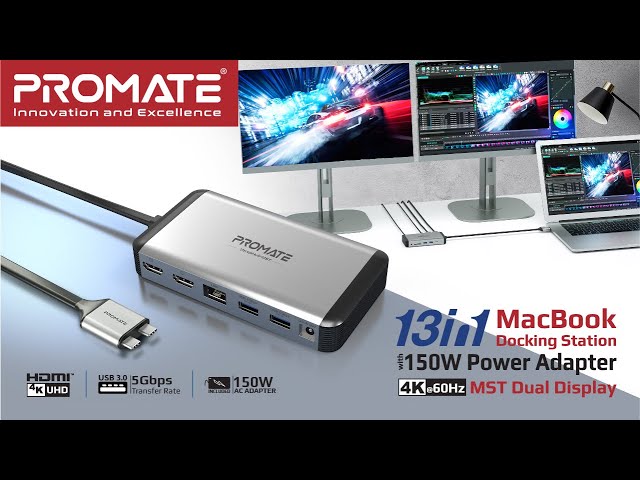 Advanced 13-in-1 MacBook Docking station | 4K Dual Display | 100W Power Delivery | PROMATE