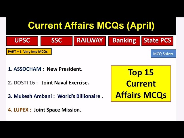 Top 15 Current Affairs MCQs | April Current Affairs MCQs 2024 | Part-1